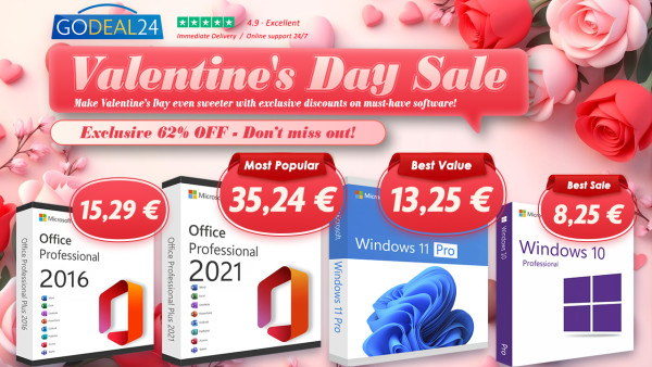 Ponuda za zaljubljene: Office 2021 Pro za 35,24 € a Windows 11 Pro po specijalnoj valentinovskoj cijeni!